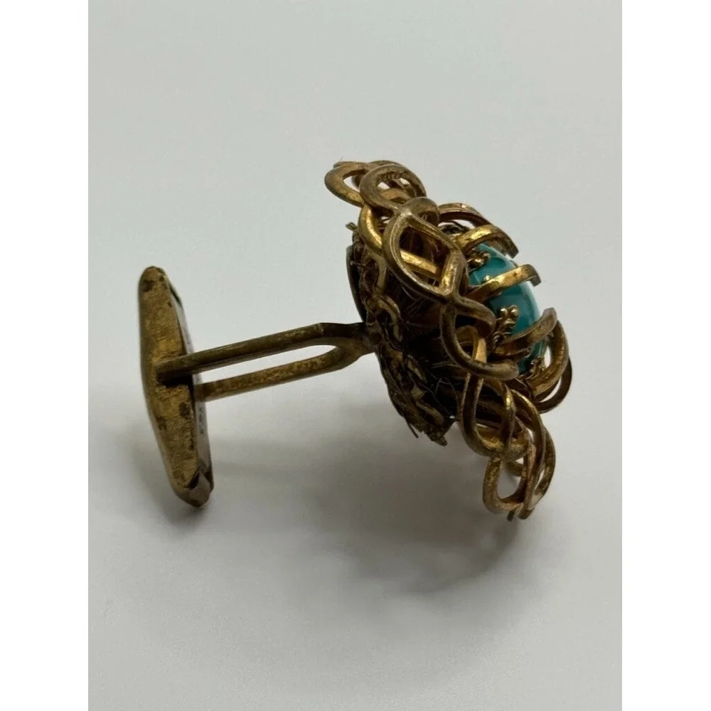 Vintage Miriam Haskell Signed Faux‎ Turquoise Gold Tone Cufflinks